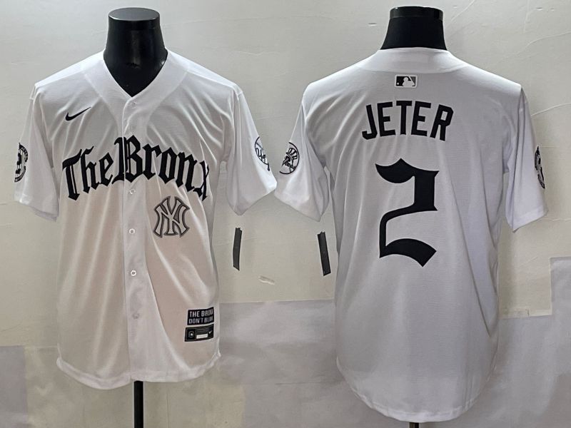 Men 2025 New York Yankees #2 Jeter White Five generations Joint Name Nike MLB Jersey style 8
